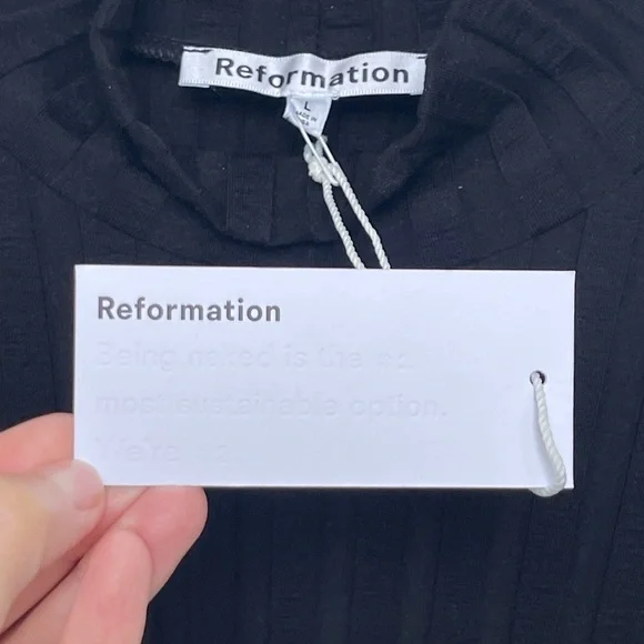 NEW REFORMATION Libra Knit Dress Black
$128 Wide Rib Faux Turtleneck Slit Large - Picture 11 of 13